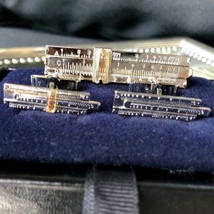 Sterling Silver Sliding Ruler Cufflinks & Tie Clip